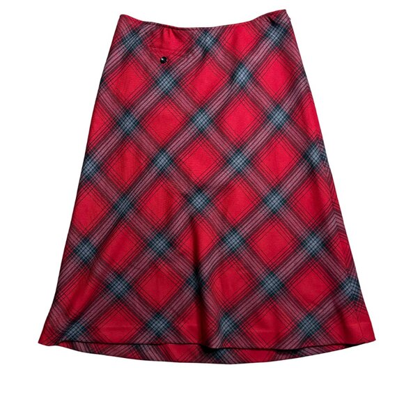 Talbots vintage red plaid midi skirt size 14 Petite 14P wool blend elastic waist - Picture 2 of 8